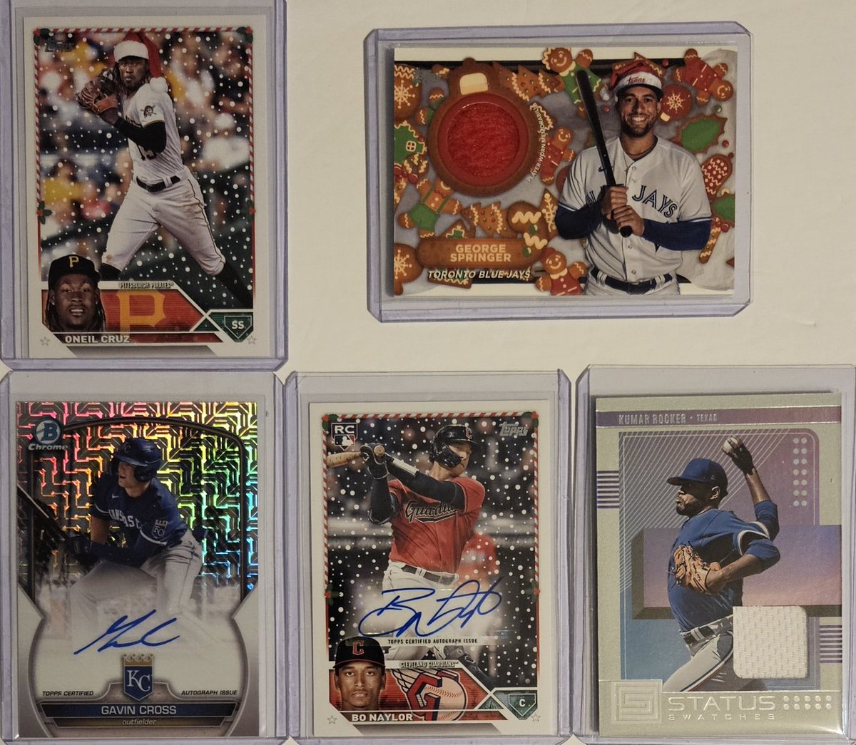 3bangerbreaks's tweet photo. Some of the hits from the 2023 #TBBCrew #Surprise #Baseball #Mixer #Break
#TBBDraft #TBBRazz #MLB #Topps #Holiday #Bowman #Chrome #Panini #Chronicles #Mega #Boxes #SantaHat #Memorabilia #Cards #BoNaylor #Guardians #GavinCross #Royals #Autographs #Rookies #Inserts #cardconnection https://t.co/KvreSmrFdo