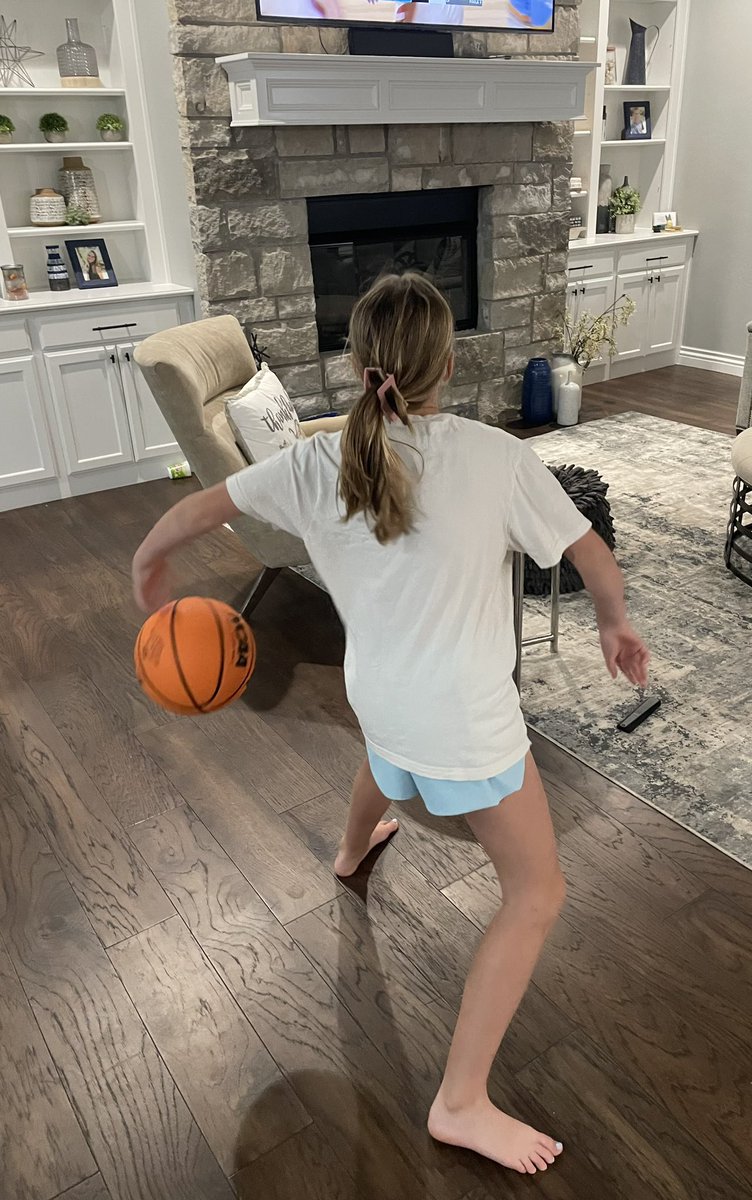 Came home tonight to Jordi practicing her handle while watching Monday night WBB hoops!! (Rule in our house: you can practice your ball handling in the house, just not off the walls, on the ceiling… or until it bothers dad too much. 🙄)