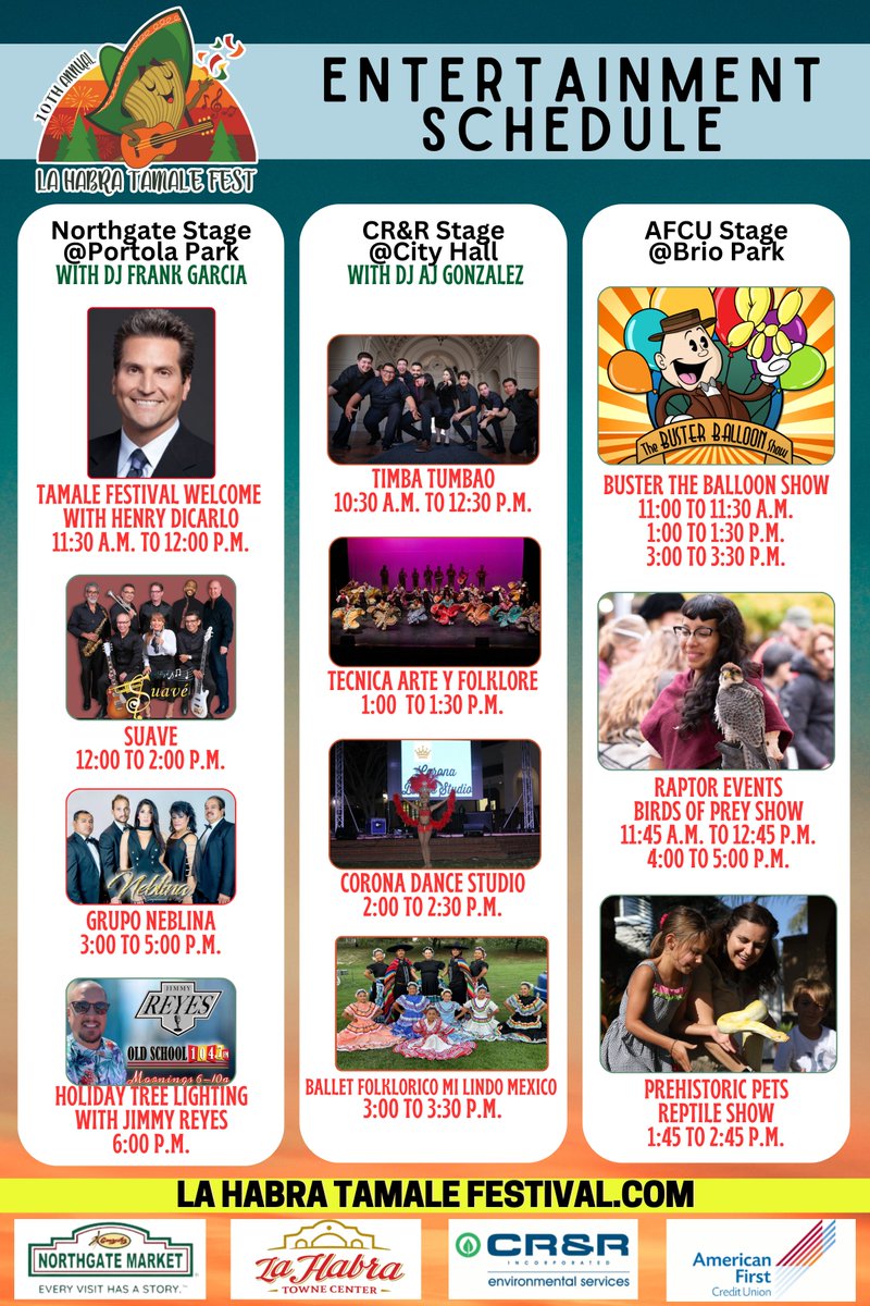 LaHabraRec's tweet photo. The 10th Annual La Habra Tamale Festival is filled with talent and exciting entertaining acts across THREE stages!  SHARE with your FRIENDS! https://t.co/bT8CdiV0mP