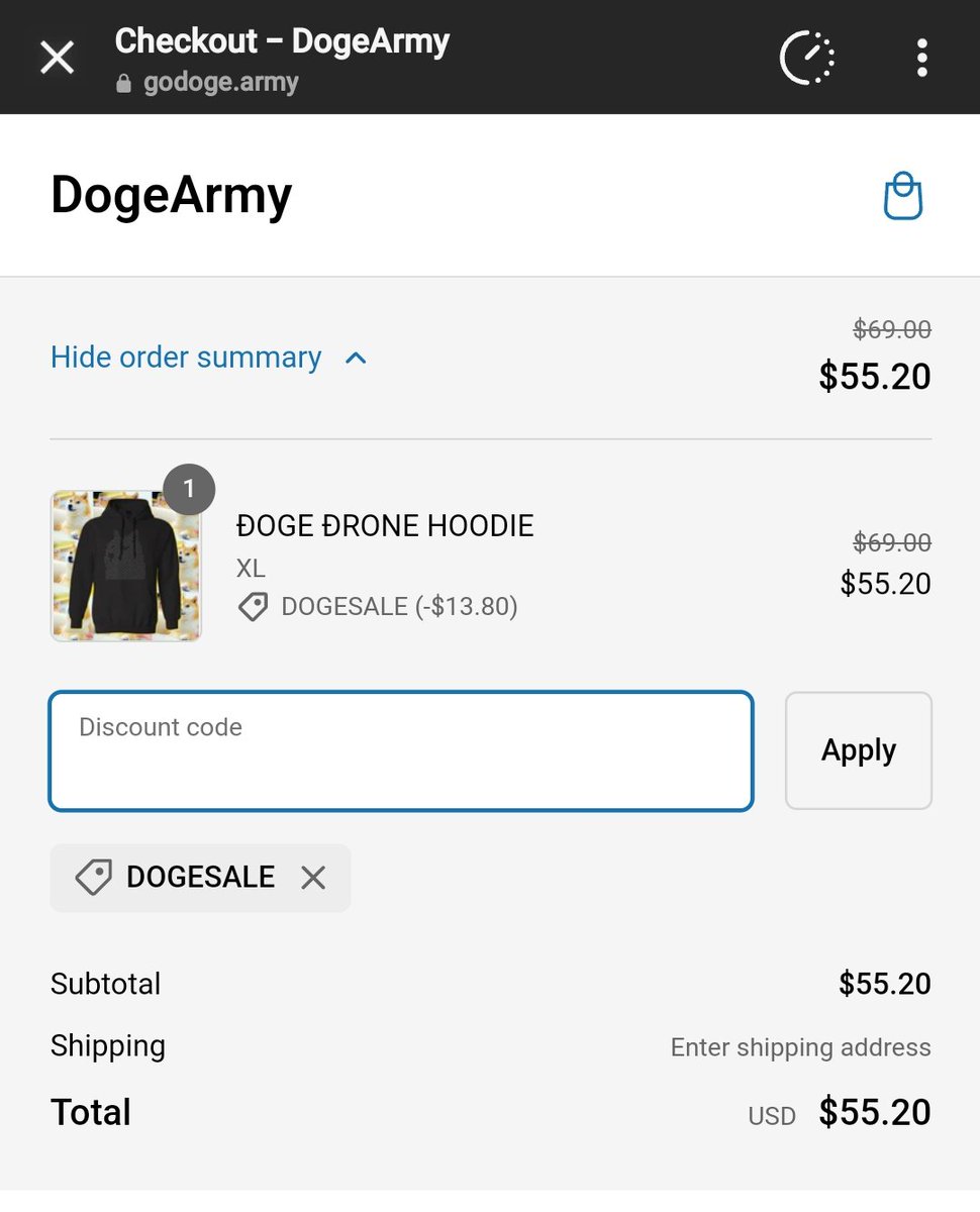 GoDogeArmy's tweet photo. Use Code : DogeSale at checkout 😎😎😎
#DogeMerch https://t.co/Kgcu1qzb7p