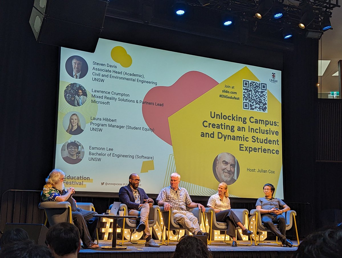 Great afternoon panel on unlocking the campus with <a href="/ozjuliancox/">Julian Cox (he/him)</a> Lawrence Crumpton, Steven Davis, Laura Hibbert and Eamonn Lee
#unswedufest #unsweng @unswpvcese