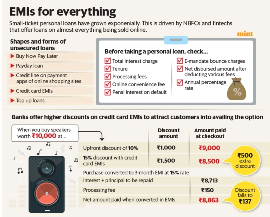 ActusDei's tweet image. Banks push EMIs to people who don&apos;t need them. They add EMI offers to various shopping/travel portals or to credit card purchases. Don&apos;t get tempted, the math is not in your favour. The bank will extract interest and fees. Story by @Shiprasorout livemint.com/money/personal…