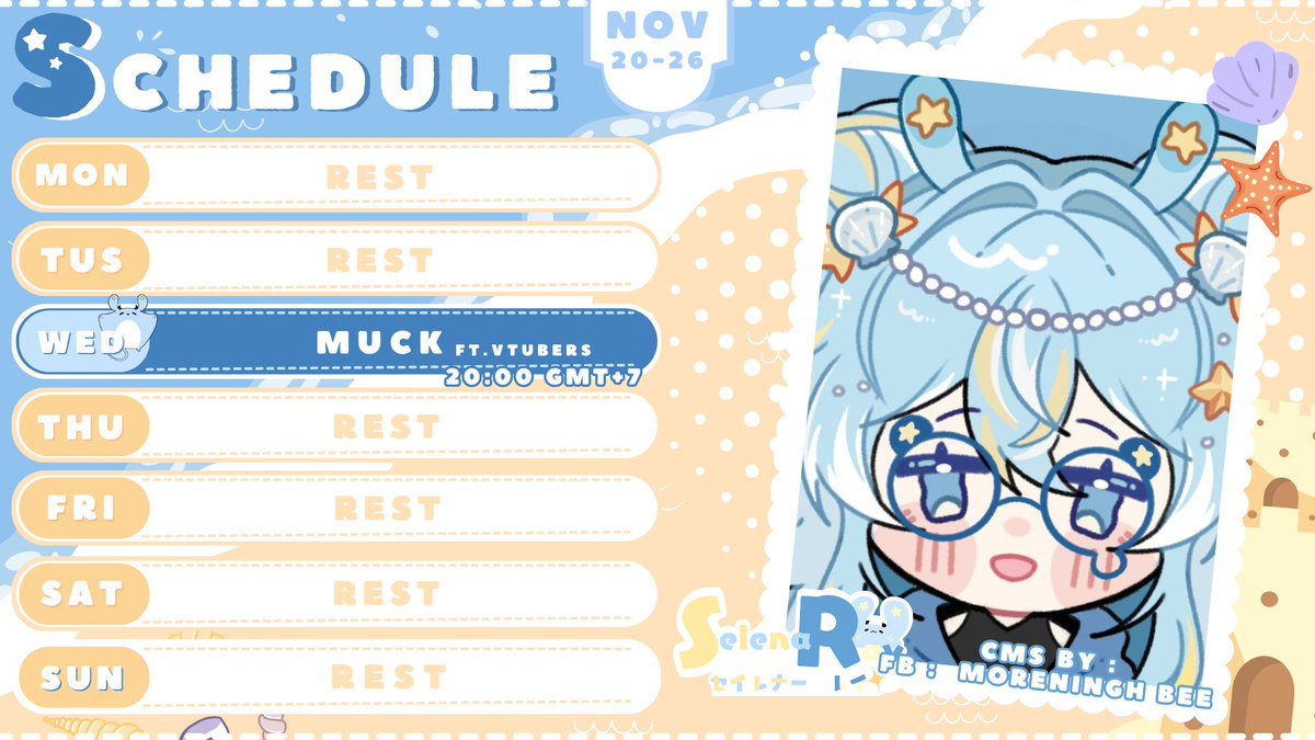 selena__ray's tweet photo. [ LIVE SCHEDULE ] 
🌟 20Nov-26Nov 🌟
วีคนี้กระเบนโดนงานไฟนอลทับตัวทั้งวีคเลยค่ะ ถ้าว่างจะกองโจรคุยเล่นนะ🥺
Twitch : https://t.co/efp58kqMfq
[ Tag ]
Vtuber: #SelenaRayV
Live : #SeiRayLive
FA : #SeiRayArt

Cms By : Moreningh Bee
#Vtuber #VtuberTH https://t.co/qfk2YqYZxt