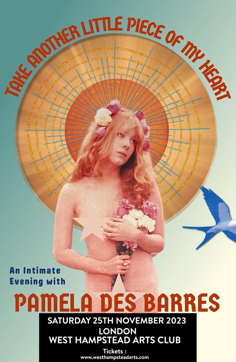 .<a href="/MissPamelaTweet/">Pamela Des Barres</a> This Saturday ! "Take Another Little Piece Of My Heart - An intimate evening with Pamela Des Barres" Last remaining tickets available HERE :