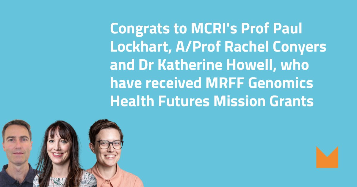 Congrats to MCRI's A/Prof Rachel Conyers, Prof Paul Lockhart and Dr Katherine Howell, who have received MRFF Genomics Health Futures Mission Grants | @AusGenomics @Mark_Butler_MP @healthgovau @anygivensundaes Learn more: mcri.edu.au/news/awards/th…