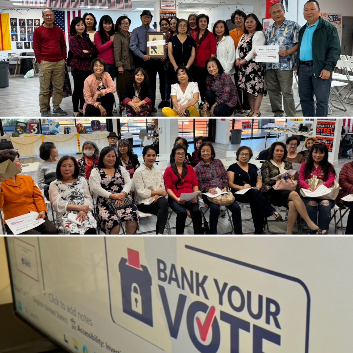 polisci_bryan's tweet photo. Tonight we hosted a #BankYourVote Training at the APA Community Center in Little Saigon. The training was held in Vietnamese and all participants pledged to #VoteEarly. Sign your pledge at https://t.co/h6mAnEfXbF #DayofAction #BeatBiden https://t.co/c9MYv9dSYd