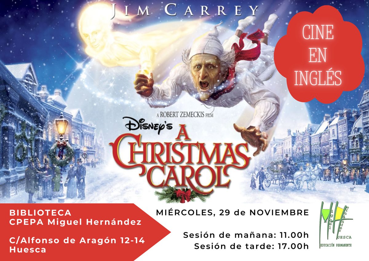 adultoshuesca's tweet image. Film in English 🎥 
¿Te apetece ver una película de temática navideña en inglés? El 29/11/23 proyectamos:
➡️ A CHRISTMAS CAROL 
Dos sesiones, mañana (11.00h) y tarde (17:00h).

#cpepamhhu #filminenglish #englishforfun #achristmascarol #educacióndeadultos #educaciónpermanente