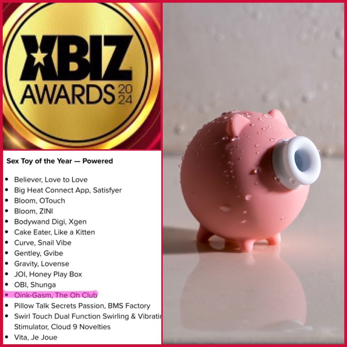 Thank you <a href="/xbiz/">XBIZ</a> for nominating The “Oink Gasm”Sex Toy of the year!