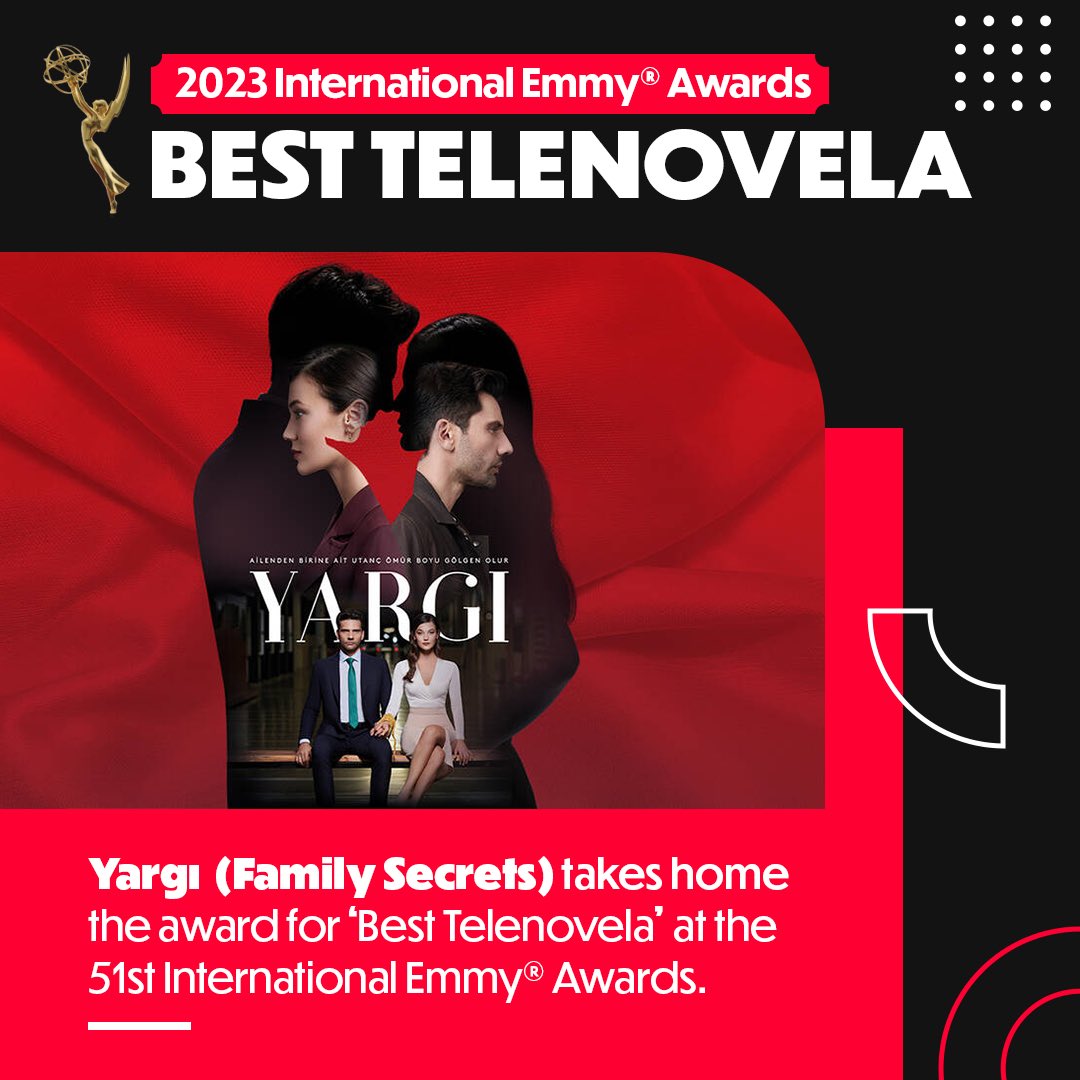 dizilah's tweet photo. #Yargı (Family Secrets) has won the 2023 International Emmy for “Best Telenovela,” making it the first Turkish Drama to win in the category since “Kara Sevda” in 2017. #iemmys https://t.co/m6qPEmZQ62