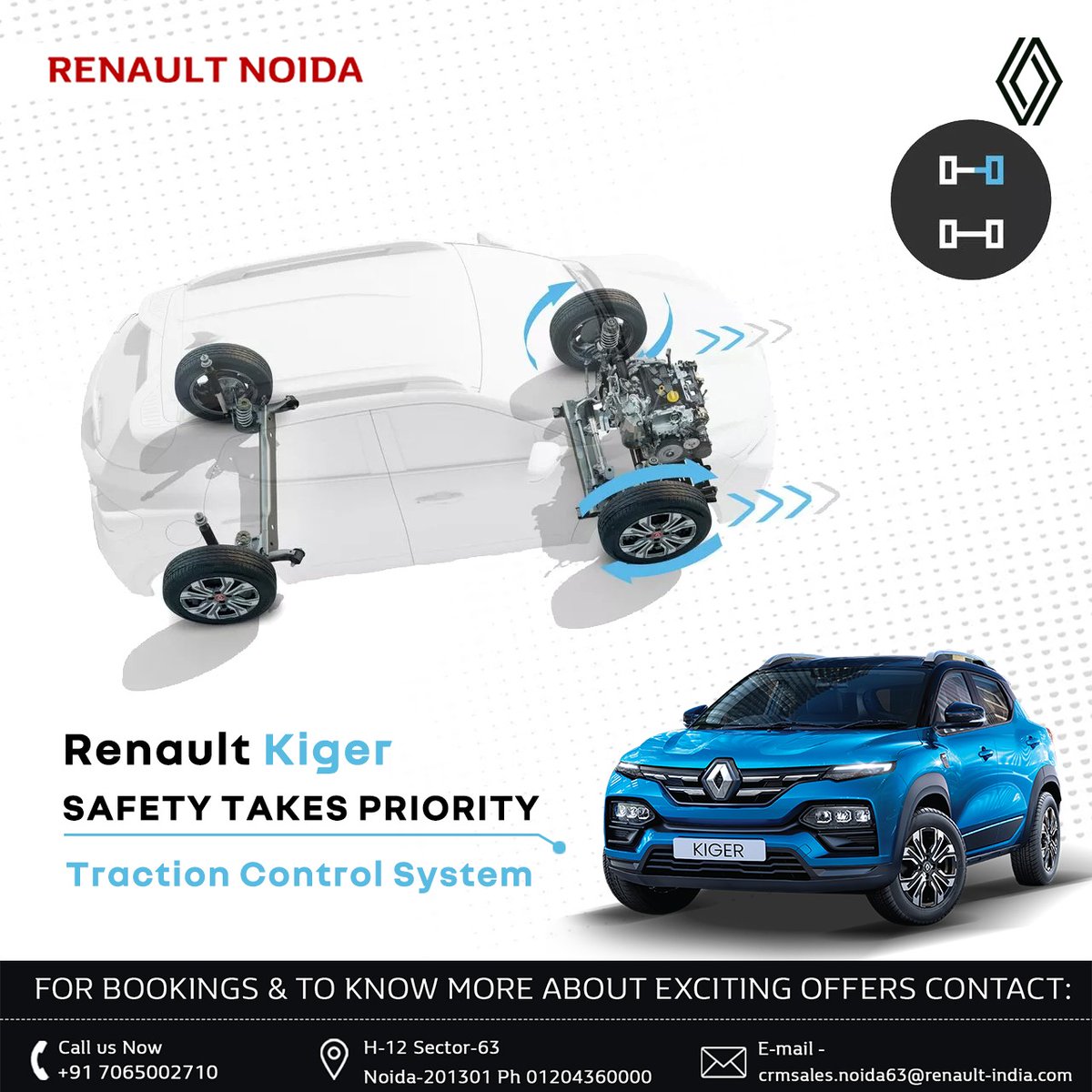 RenaultNoida63's tweet image. Enhance safety with Renault Kiger's #TractionControlSystem. This will help your Kiger regain traction and avoid any potentially dangerous incident.
Navigate roads confidently, ensuring a secure drive every time. 
#RenaultKiger #RenaultSafety #KigerDriveSafe #TractionControl