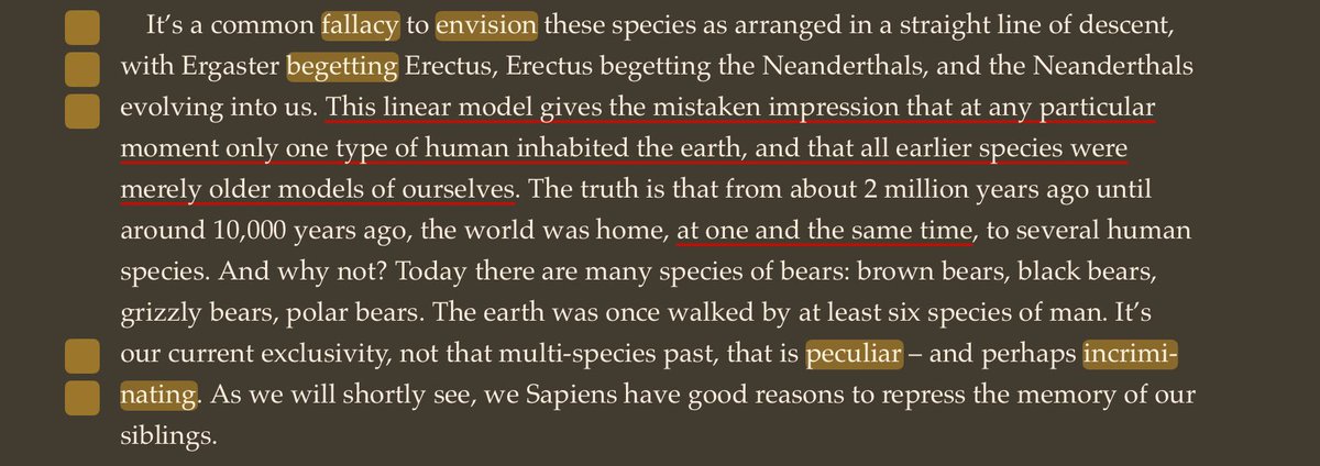 DarsonSilva's tweet photo. This linear model gives  the mistaken impression that at any particular moment only one type of human inhabited the earth, and that all earlier species were merely older models of ourselves. - Harari, Y. N. (2015). Sapiens. Harper. #quoteoftheday #human  #originalcharacters https://t.co/5eR2zf7MFh