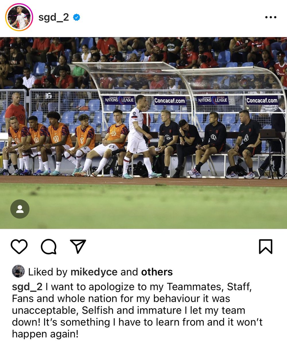 usmntonly's tweet photo. “I want to apologize to my Teammates, Staff, Fans and whole nation for my behaviour it was unacceptable, Selfish and immature I let my team down! It’s something I have to learn from and it won’t happen again!”

Sergino Dest on IG 📱 https://t.co/rahMoNwQg9