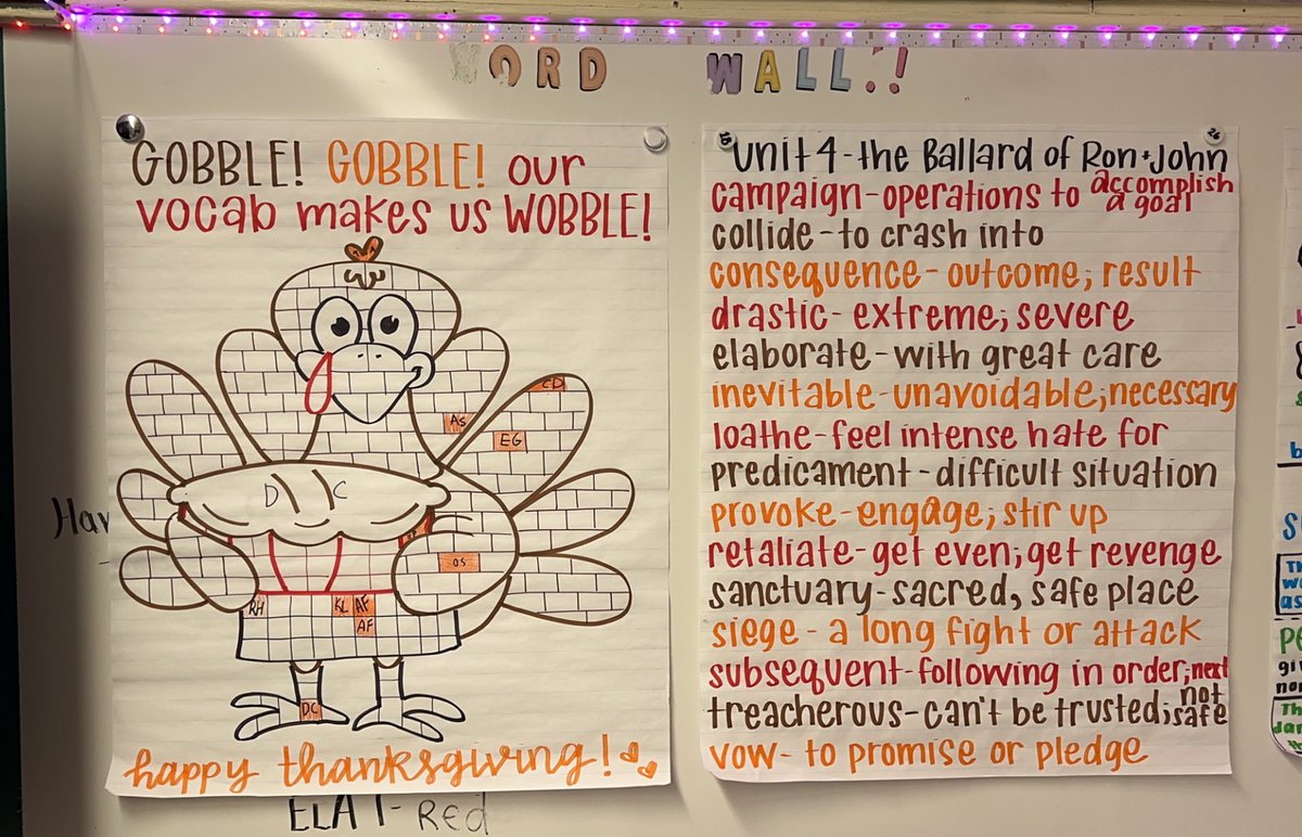 we are going strong with our vocabulary incentive - the kids insisted we name our turkey, so “Tom” has been encouraging us to authentically apply and recognize our Unit 4 words! #ReutterRocks