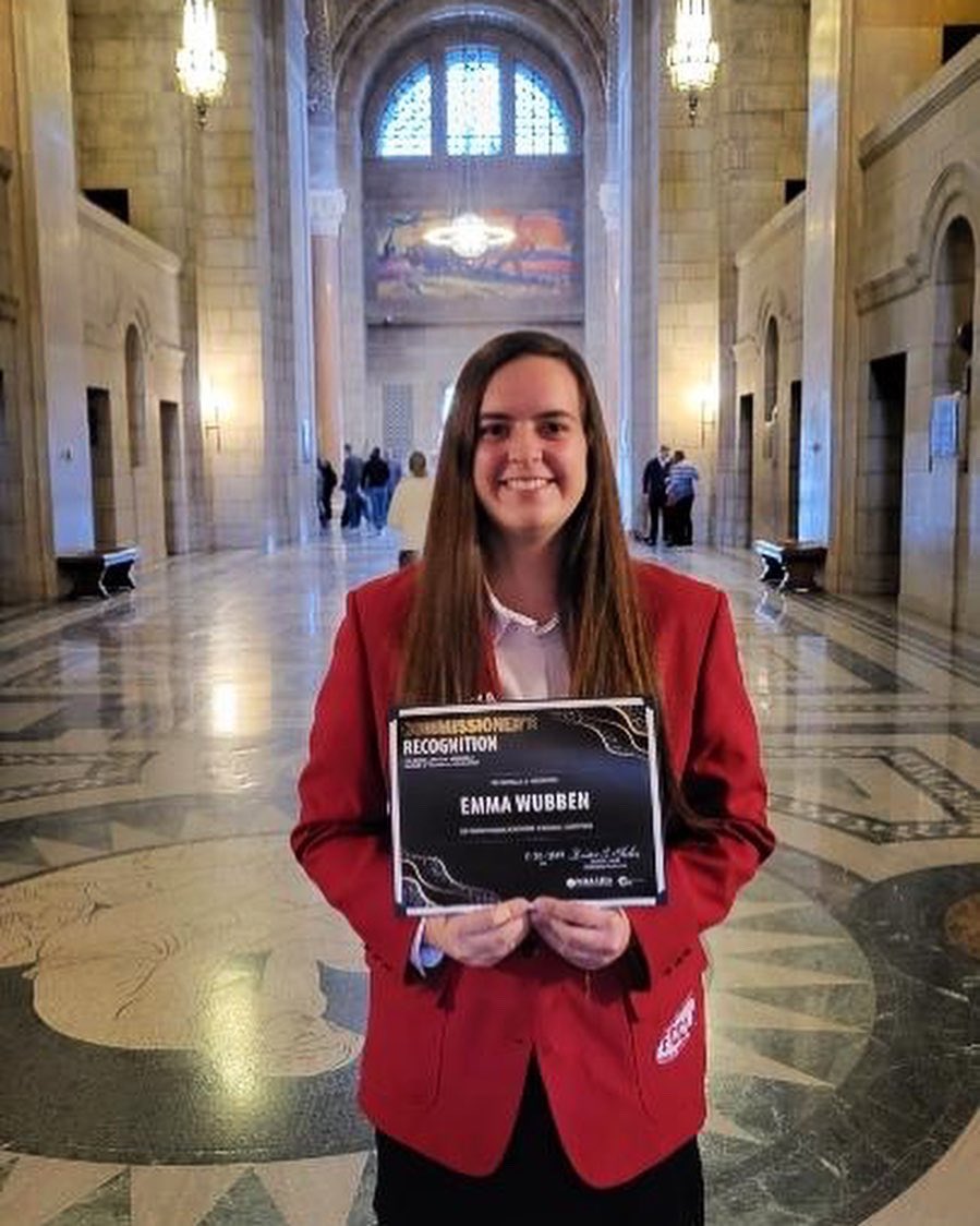 HNSfccla's tweet photo. Our chapter vice president, Emma Wubben, was recognized today in the state capitol by the Commissioner for her outstanding achievement at Nationals! We are so proud of Emma and all of her accomplishments within FCCLA! https://t.co/yetqZVEhi3