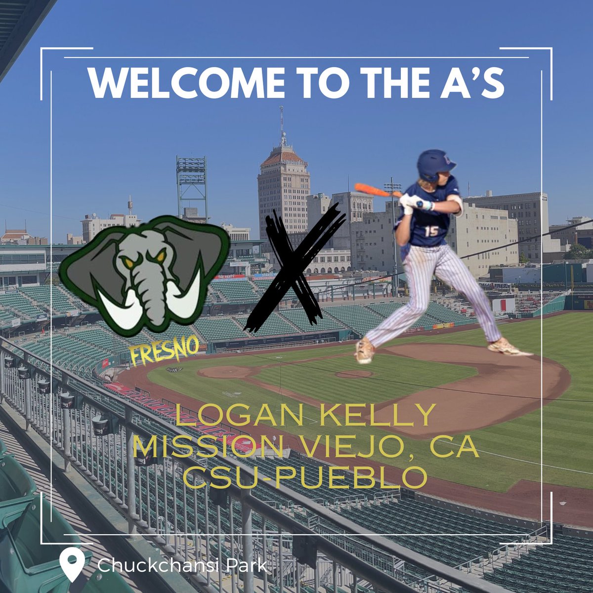 *New Player Announcement Part 2*

The Fresno A’s welcome <a href="/loganjekelly/">Logan Kelly</a> to the team for next summer

Logan is a 6’2 OF out of Colorado State University-Pueblo (<a href="/CSUPBaseball/">CSU Pueblo Baseball</a>). We’re excited to see Logan shine in Chuckchansi Park. 

Welcome to Fresno, Logan 🏔️🚜
