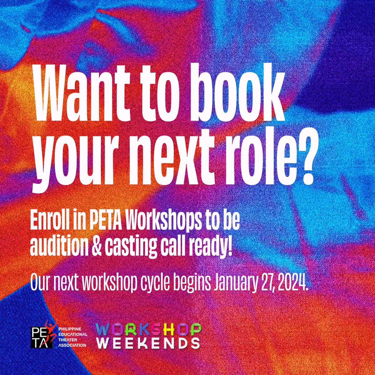 petatheater's tweet photo. #PETAOneMoreChance Casting Call is up! 📢

Land your next casting gig by being audition ready!

Register for the next cycle of Workshop Weekends here: https://t.co/ien9C9ZiuC 🎭

Hurry, limited slots per class only!

#PETATheater #PETAWorkshopWeekends #PETAWorkshop https://t.co/T40edg6diK