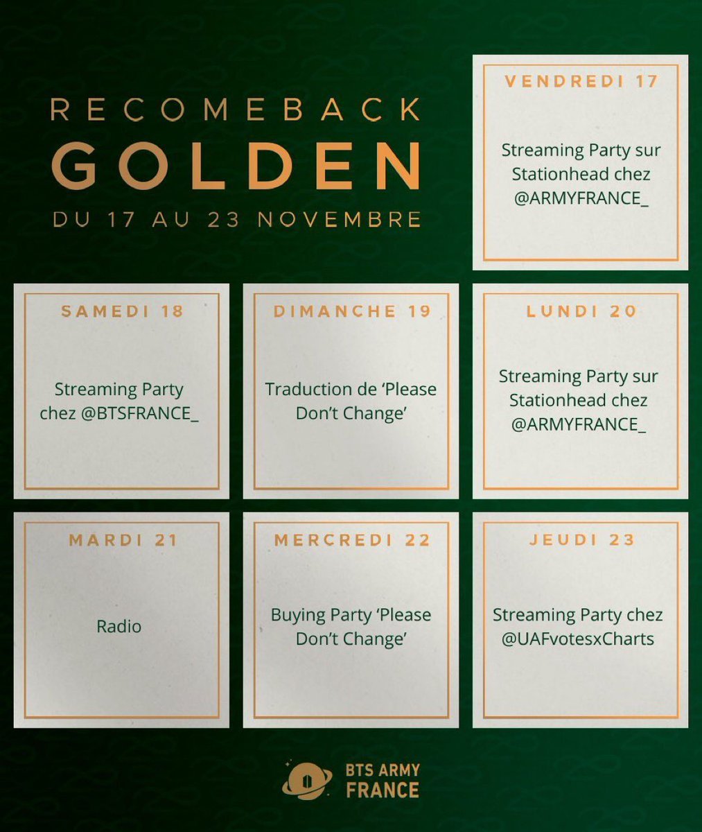 BTS_Ninie's tweet photo. La semaine de re-comeback de « Golden » de Jungkook of BTS continue.
@ARMYFRANCE_ organise aujourd’hui un événement radio 👀👀
Très impactant pour doper les ventes et streams de son album en France.
#GoldenSnake #OuiWontChange
#JungKook_Golden
@djsnake
@BTS_twt https://t.co/JhdKiLBAht