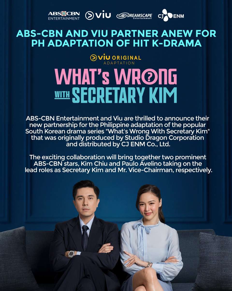 Viu_PH's tweet photo. Watch out for ABS-CBN &amp; Viu's #ViuOriginalAdaptation "What's Wrong With Secretary Kim," produced by Dreamscape Entertainment this coming 2024, with Kim Chiu and Paulo Avelino!

#ABSCBNxViuxDreamscape #KimPauForWWWSK #GetReadyWithKimPau #KimPauOnViu #SecretaryKimPH #ViceChairmanPH https://t.co/RmM02wtqzR