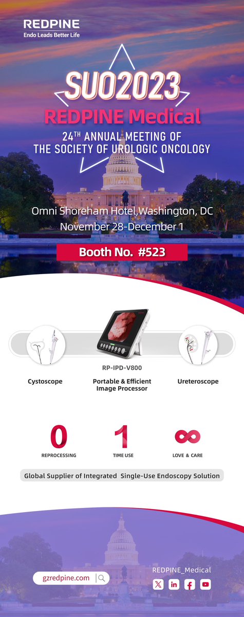 #SUO2023 is just around the corner! ⌚️ @UroOnc
Connect with leading experts as they delve into the latest in prostate, kidney, and bladder cancer.
Stay tuned for live updates on #REDPINE's innovative single-use endoscopic urology solutions.
#SUO23 
#cystoscopy 
#bladder 
#urology