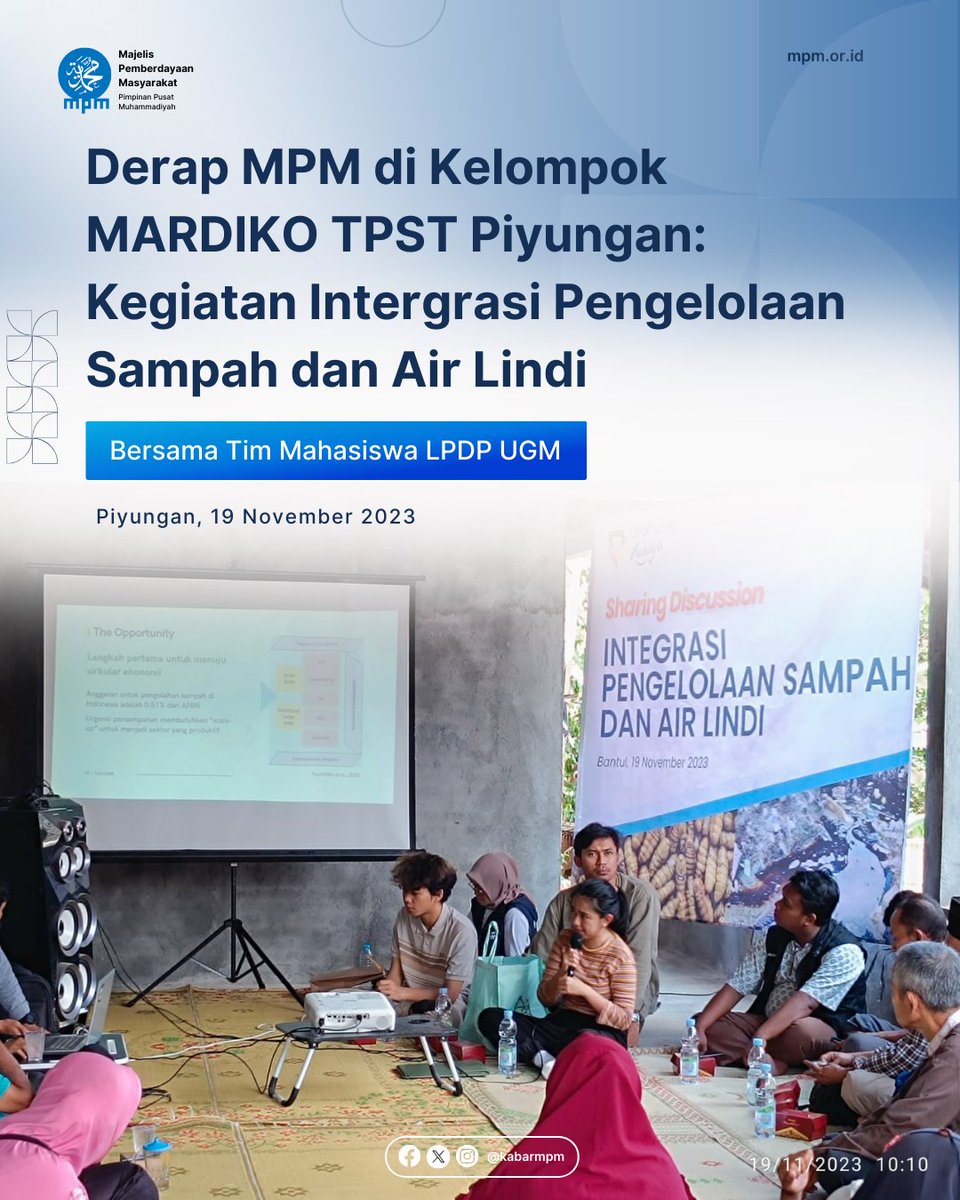 kabarmpm's tweet photo. Derap MPM di Kelompok MARDIKO TPST Piyungan: Kegiatan Intergrasi Pengelolaan Sampah dan Air Lindi bersama Tim Mahasiswa LPDP UGM

Piyungan, 19 November 2023

#KabarMPM #MajelisPemberdayaanMasyarakat #Muhamammadiyah #TPST #Piyungan #LPDP #UGM https://t.co/bzItNZUZwP