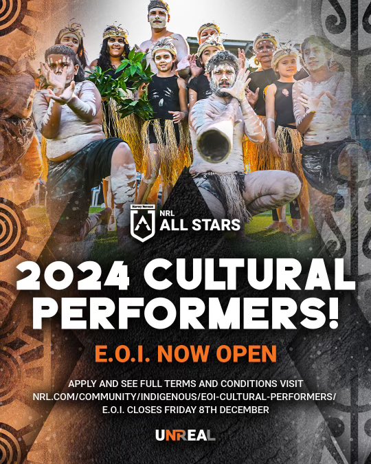 The 2024 NRL All Stars Expression of Interest for Cultural Performers is now open 🙌