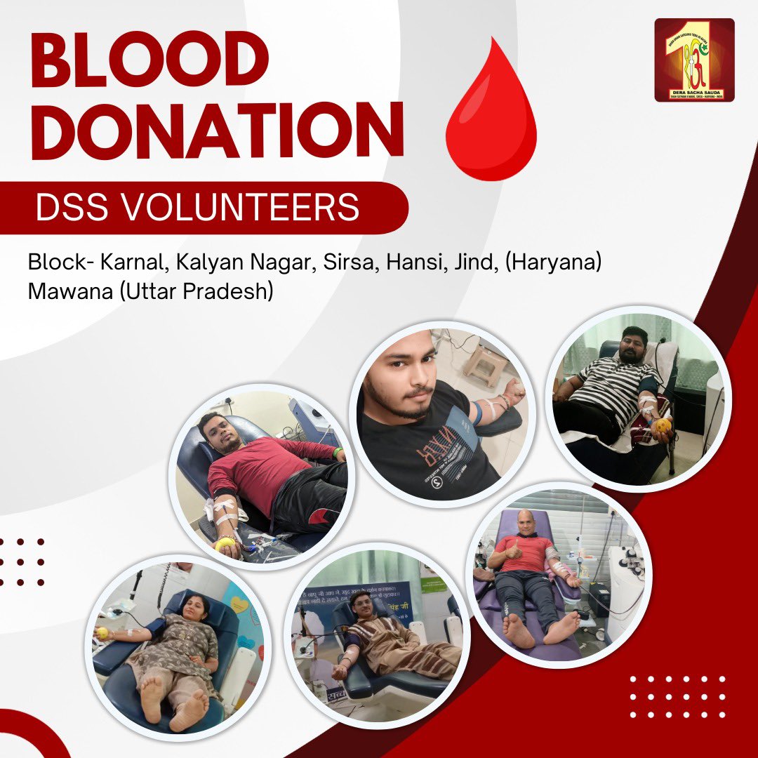 DSSNewsUpdates's tweet photo. #DeraSachaSauda volunteers are giving a new lease on life to the needy patients through their selfless blood🩸donations. Their widespread dedication is a true act of kindness. #BloodDonation #Lifesavers #HumanityFirst https://t.co/REaHOk9umP