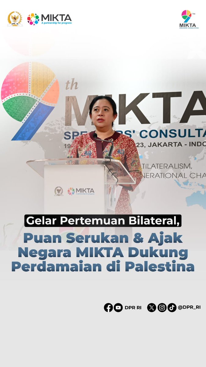 Pada pertemuan #MIKTA9 , #PimpinanDPR Puan Maharani menyerukan pentingnya negara2 middle power utk mendukung perdamaian atas konflik Israel-Palestina.
Serangan Israel di Gaza dpt segera dihentikan, dan dilakukan segera gencatan senjata.
#MIKTA2023
#DiplomasiParlemen
#DiplomasiDPR