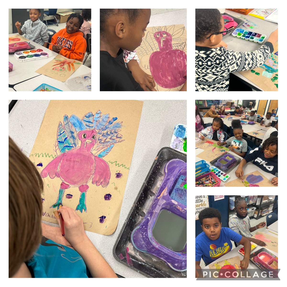 saundersnnps's tweet image. Mrs. Rose and Ms. Loweus’s 3rd grade art students had a great time painting using only warm or cool colors. They learned about tertiary colors and tints and shades so that their turkeys will have plenty of warm or cool hues. Gobble, Gobble! #nnpsarts #NNPSProud 🦃