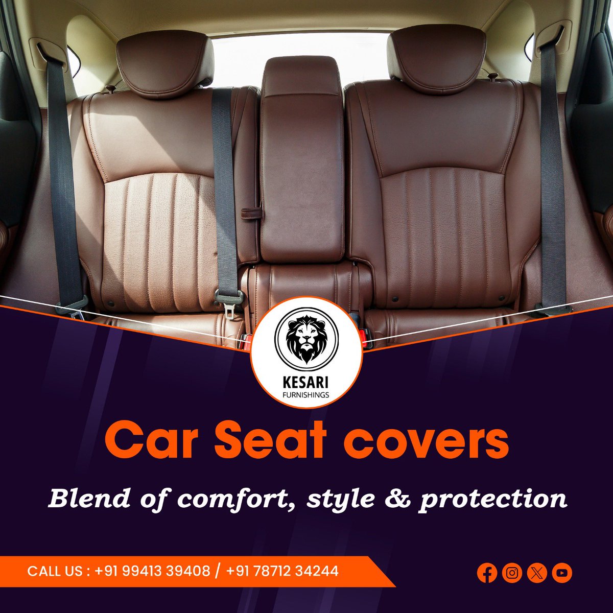 Enhance look and comfort of your car with car covers of various colours and designs as per your choice.
.
.
.
#carseatcover  #kesarifurnishings #royapettah