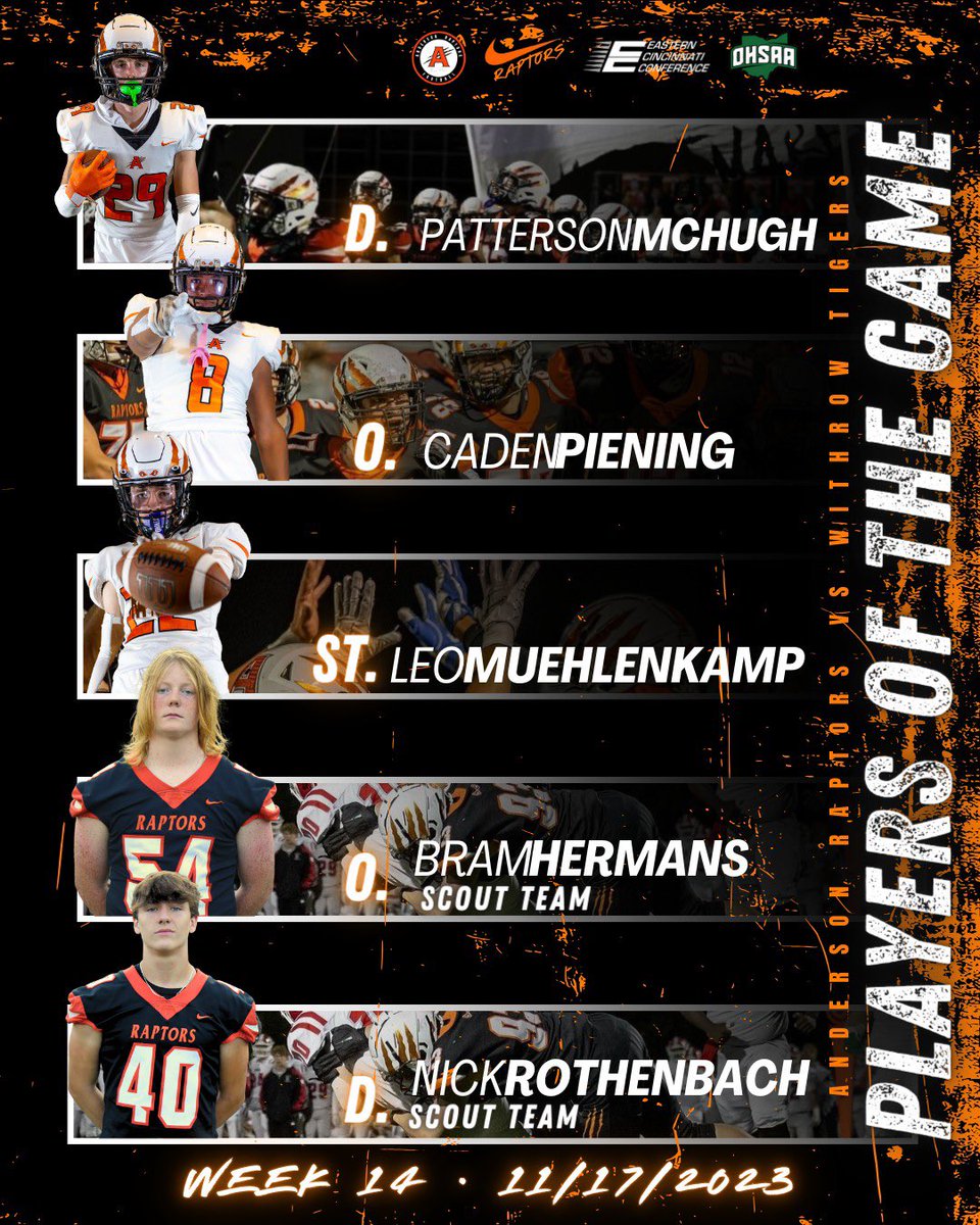 ⭐️ Congratulations to week 1️⃣4️⃣ <a href="/_AHS_Football/">Anderson Football</a> Players of the Game:

🦾 Defense: <a href="/MchughPatterson/">patterson mchugh</a> 
🏈 Offense: <a href="/CadenPiening/">Caden Piening</a> 
⚡️ Special Teams: <a href="/LeoMuehlenkamp/">Leo Muehlenkamp</a> 

🛠️ Scout Team: @NickXhztq2t59x (D) &amp; Bram Herman’s (O)

#WorkWins #NotDoneYet #ForestRoadtoState