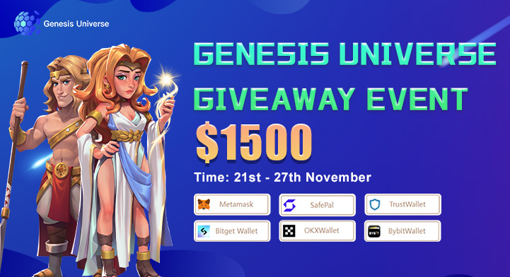 🎁 GENESIS UNIVERSE Registration Giveaway Event! 

📣 As we launch multiple new features within our game, we're excited to share this milestone with our community. 

💎 Register to receive airdrop lottery eligibility for mystery boxes
genuniverse.io/welcome/6ZGw4L   
  
🔗 Complete