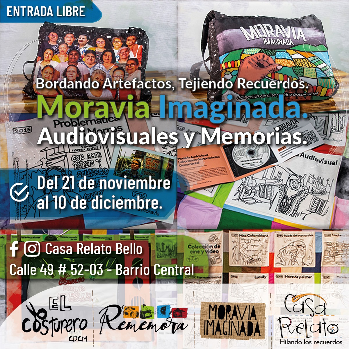 🧵🎨📽️ Conoce la exposición #MoraviaImaginada, en la que se fusiona #ArteTextil #ArchivosAudiovisuales y luchas por el territorio.
🗓️ Del 21 de noviembre al 10 de diciembre, déjate inspirar por tejidos, recuerdos y videos.   #TejiendoRecuerdos #CasaRelato #HilandoMemorias