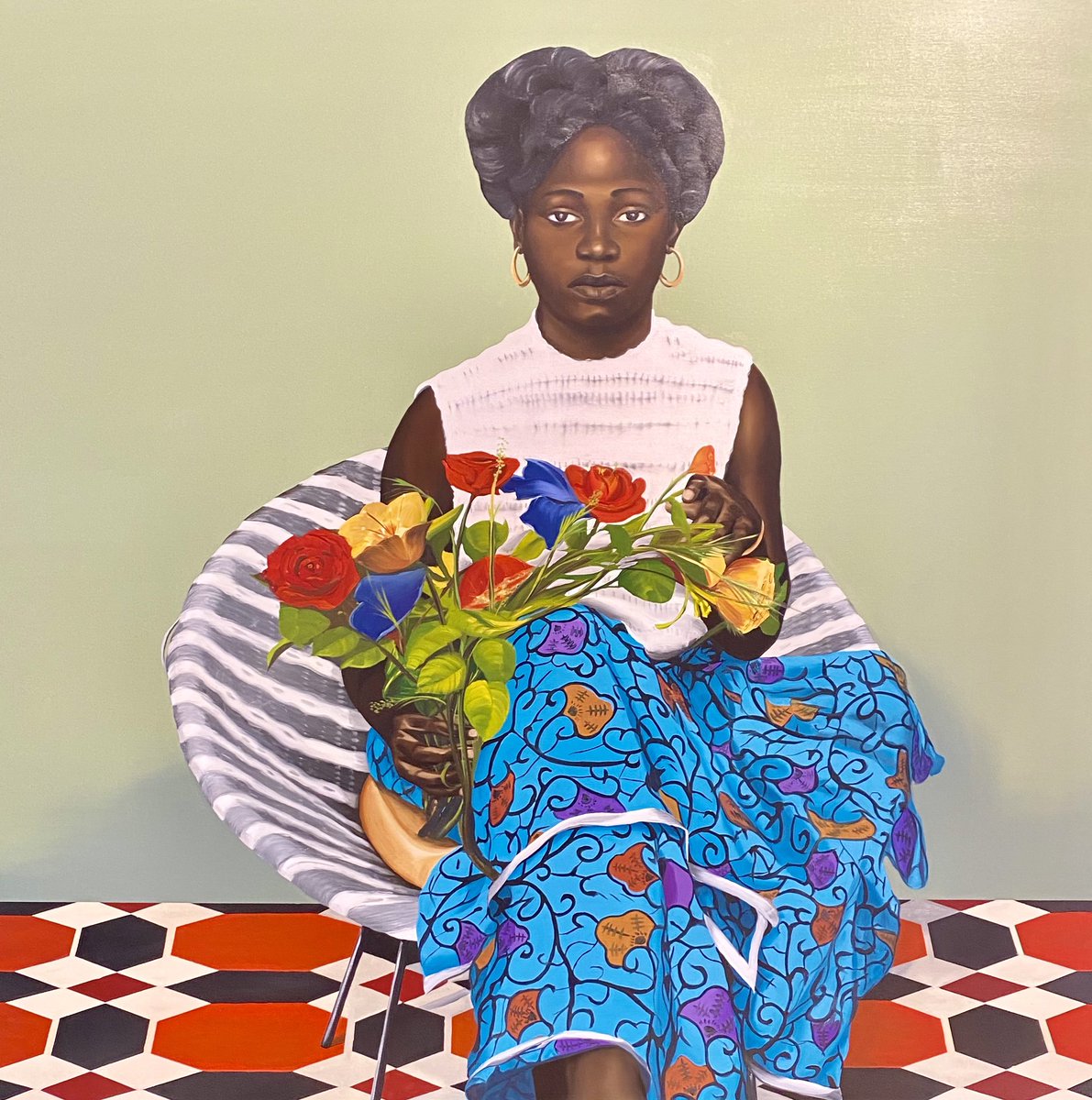 Guiguiii94's tweet photo. Le peintre germano-nigérian #PeterUka (1975-) expose ses grands formats aux tonalités vives chez @MARIANEIBRAHIMG.

Des postures stéréotypées, des figures comme posées sur un décor, les forts contrastes de couleurs renforçant l’artificialité de ses compositions. https://t.co/DYGnUkZ9Pn