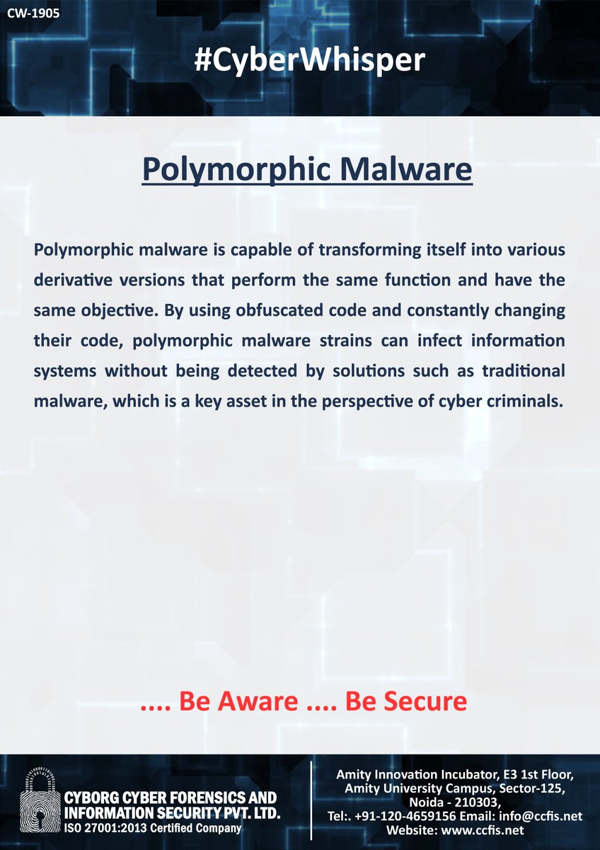 jssodhi's tweet photo. #CyberWhisper #CyberSecurity #PolymorphicMalware https://t.co/cKY9j4ag2Z