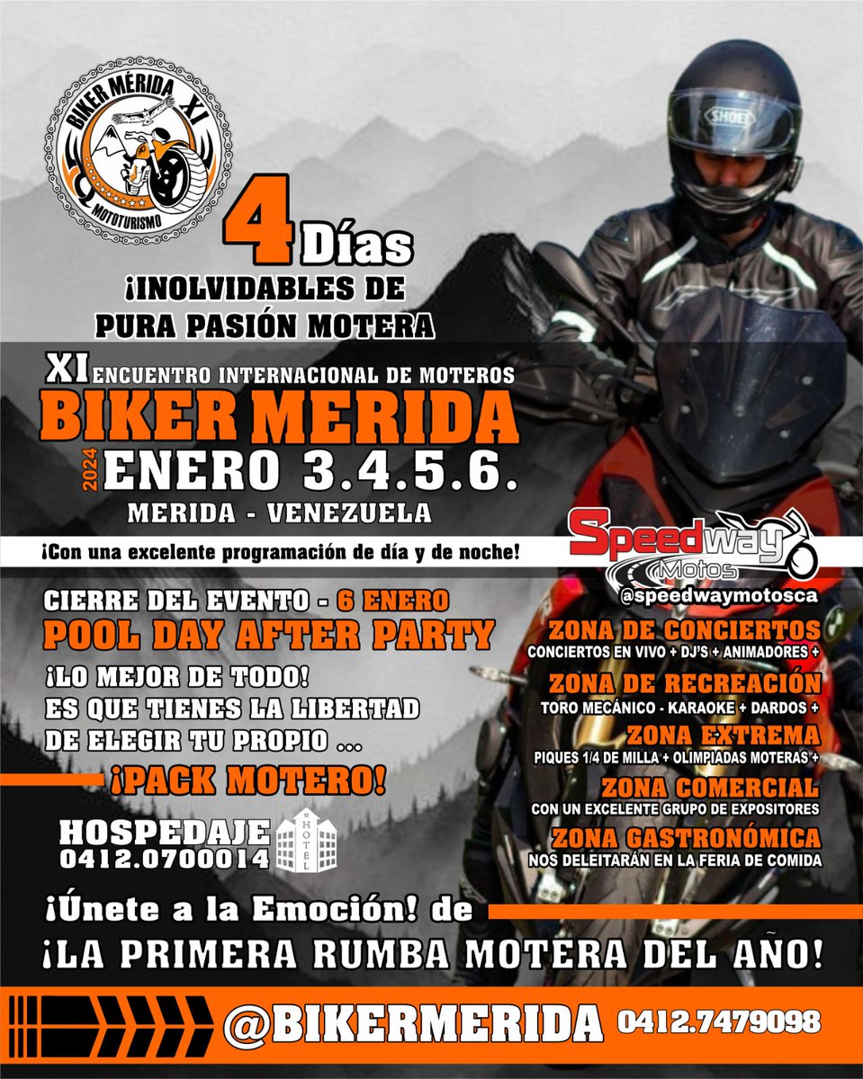 🔥*XI edición del Encuentro Internacional Biker Mérida.. 3.4 5.6. de enero 2024* !!     La Primera Rumba MOTERA del Año ..       

+ información …  👇  
wa.me/p/627745525228…    

PREVENTA 👇   
wa.me/p/666404831702…