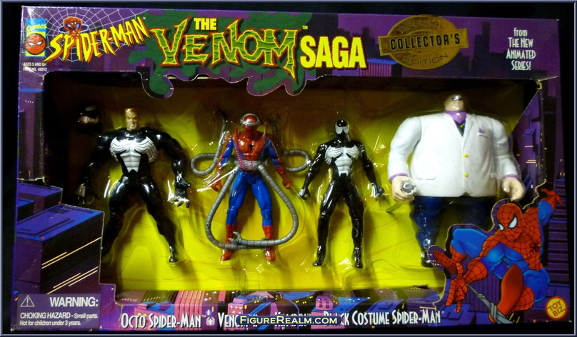 spideycrazyweb's tweet photo. Despite being based on the Animated Series of Events, this 4 pack of spider-man figures meant to represent the Venom Saga of the show has the Doc Ock Spider-man in it. This version of Spider-man was not in that saga so why it's here is a odd choice. https://t.co/jyASZtXhUx