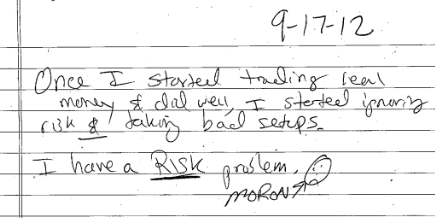 Switterman's tweet photo. ** Trading Tip **

If you keep a trading journal, avoid calling yourself a Moron or any other name. 😂 

This is from a trading journal of mine in 2012. Calling yourself names is a bad habit and doesn't help anything. It actually damages your trading psychology more than you know
