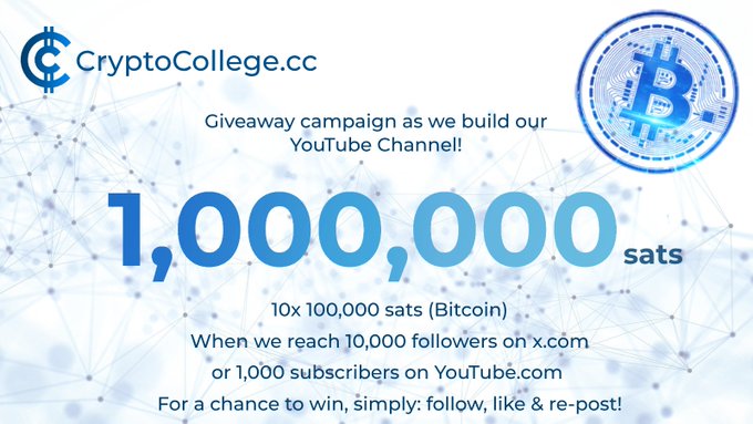 GrowCompendium's tweet photo. #Bitcoin  #Giveaway of 3x 5,000sats in the next 48h as we continue our journey to 1,000 YouTube followers.  Follow, Re-post and share a picture of you following our channel for a chance to win. #Goodluck #LearnEarnWithCC https://t.co/zEOepPUYhP