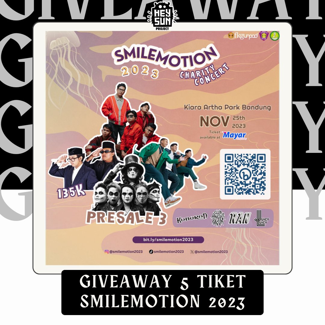Heysunproject_'s tweet photo. 📢 GIVEAWAY TIME!!

Siapa nih yang belum kebagian tiket Smilemotion 2023?!!
Tenang-tenang, kita bakal bagi-bagi 5 tiket buat kalian yang beruntung!

Mau join? Yuk langsung aja meluncur ke ig kita https://t.co/R8og6oky7z https://t.co/BYS8hWOvMK