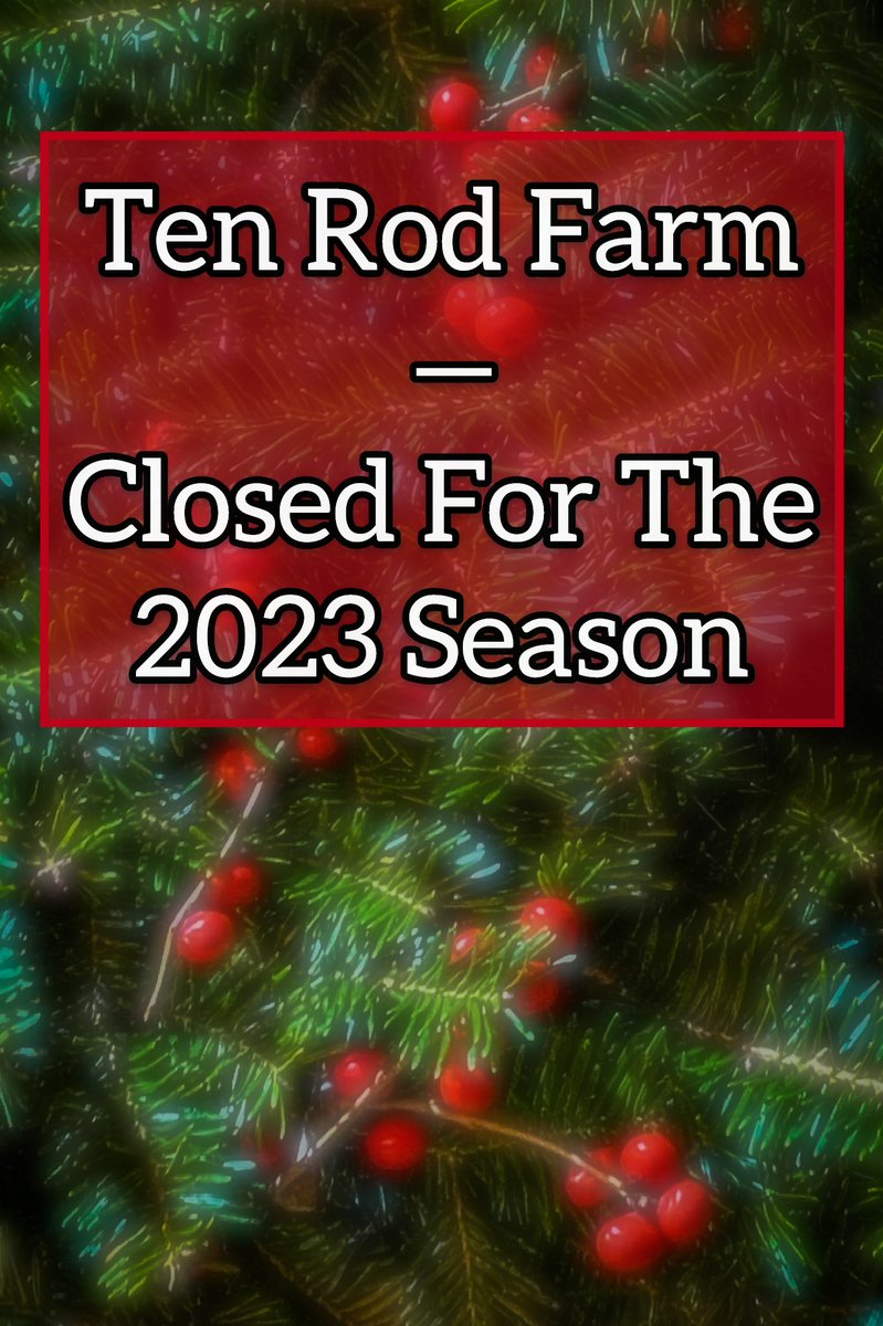 TenRodFarm's tweet image. Ten Rod Farm is closed for the 2023 season. We are taking a break this year to spend extra time with family and loved ones. We hope to see you again next year and encourage everyone to visit one of the many local tree farms in the area this season. Enjoy the Christmas season.