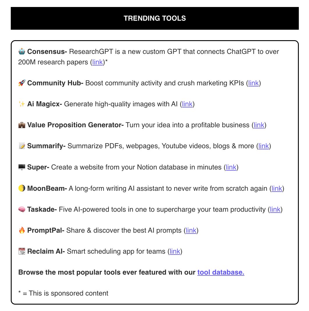 10 new AI tools.

All the direct links will be included in my newsletter tomorrow.

Subscribe, and you'll never miss a thing in AI ever again: therundown.ai/subscribe