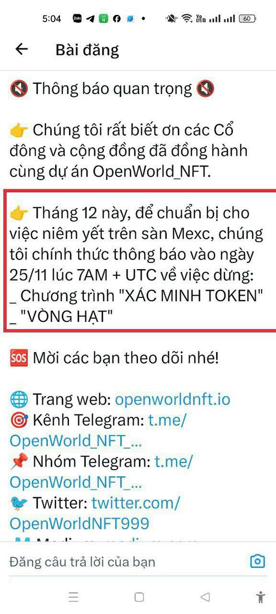 NhNguyn21344399's tweet image. Kèo này thông báo chuẩn bị list sàn MEXC.....Đang rẻ 0.0000005$/Token anh em tranh thủ nhé
12/12 List sàn
#Openworld_NFT #BNB #Thank you for following me!  #follow  #followback #Like #Follow #cheouytin #CheoX #BTC  #BNB   #Cripto #ElonMusk #Owner #Openworld