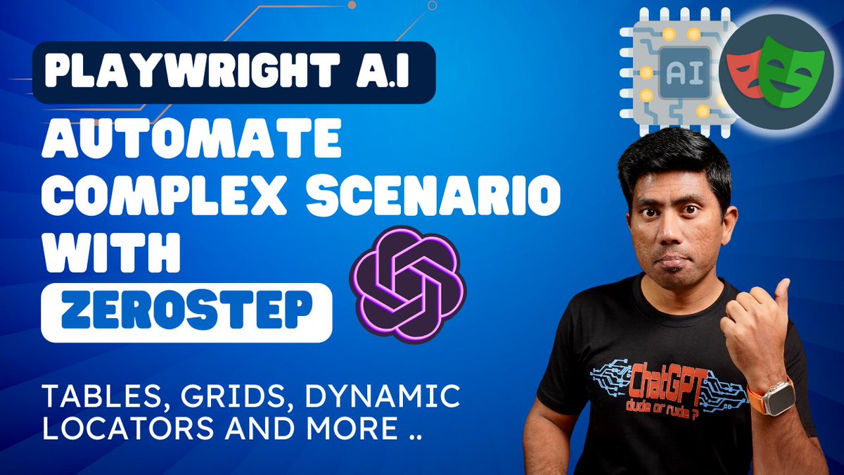 ExecuteAuto's tweet photo. Automate Complex Test Scenarios with Playwright A.I using ZeroStep🦾⚡️
#playwright #executeautomation #zerostep #autoplaywright
https://t.co/jiKD10a8wV https://t.co/EOcs4jBVZH