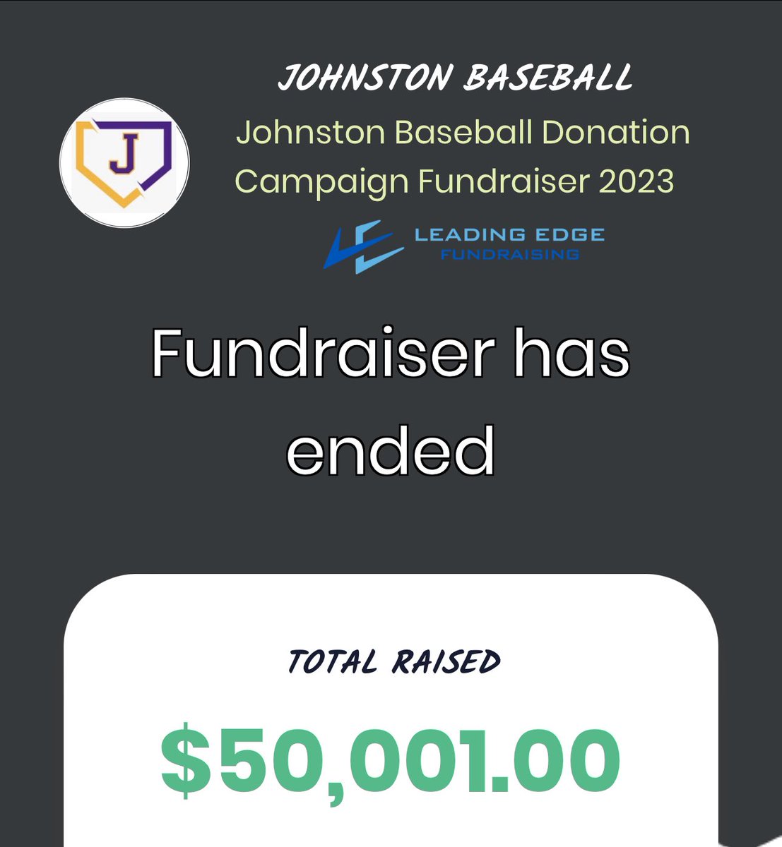 Leading Edge Fundraising Iowa: Zach (@le_centraliowa) on Twitter photo You’re reading that correct… $50K Raised
⚾️ <a href="/JohnstonDragons/">Johnston Baseball</a> CRUSHED their pre season fundraiser. They did everything right in preparing for their ONE HOUR of connecting with their supporters & executed it perfectly. That was a lot of fun!
1 hr of work➡️ Thousands Raised 💰 You’re reading that correct… $50K Raised
⚾️ <a href="/JohnstonDragons/">Johnston Baseball</a> CRUSHED their pre season fundraiser. They did everything right in preparing for their ONE HOUR of connecting with their supporters & executed it perfectly. That was a lot of fun!
1 hr of work➡️ Thousands Raised 💰