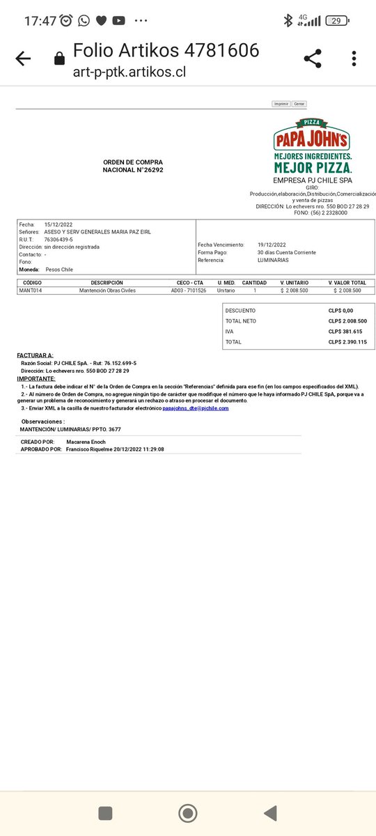 Amigos de esta Red, hace dos semanas publiqué en esta Red una Factura Impaga hace 11 meses por Empresa <a href="/papajohnschile/">Papa Johns Chile</a> y aún no recibo contacto alguno para pagar su deuda, siempre los Pymes somos los perjudicados.
Agradezco su RT
#PaguenLaFactura