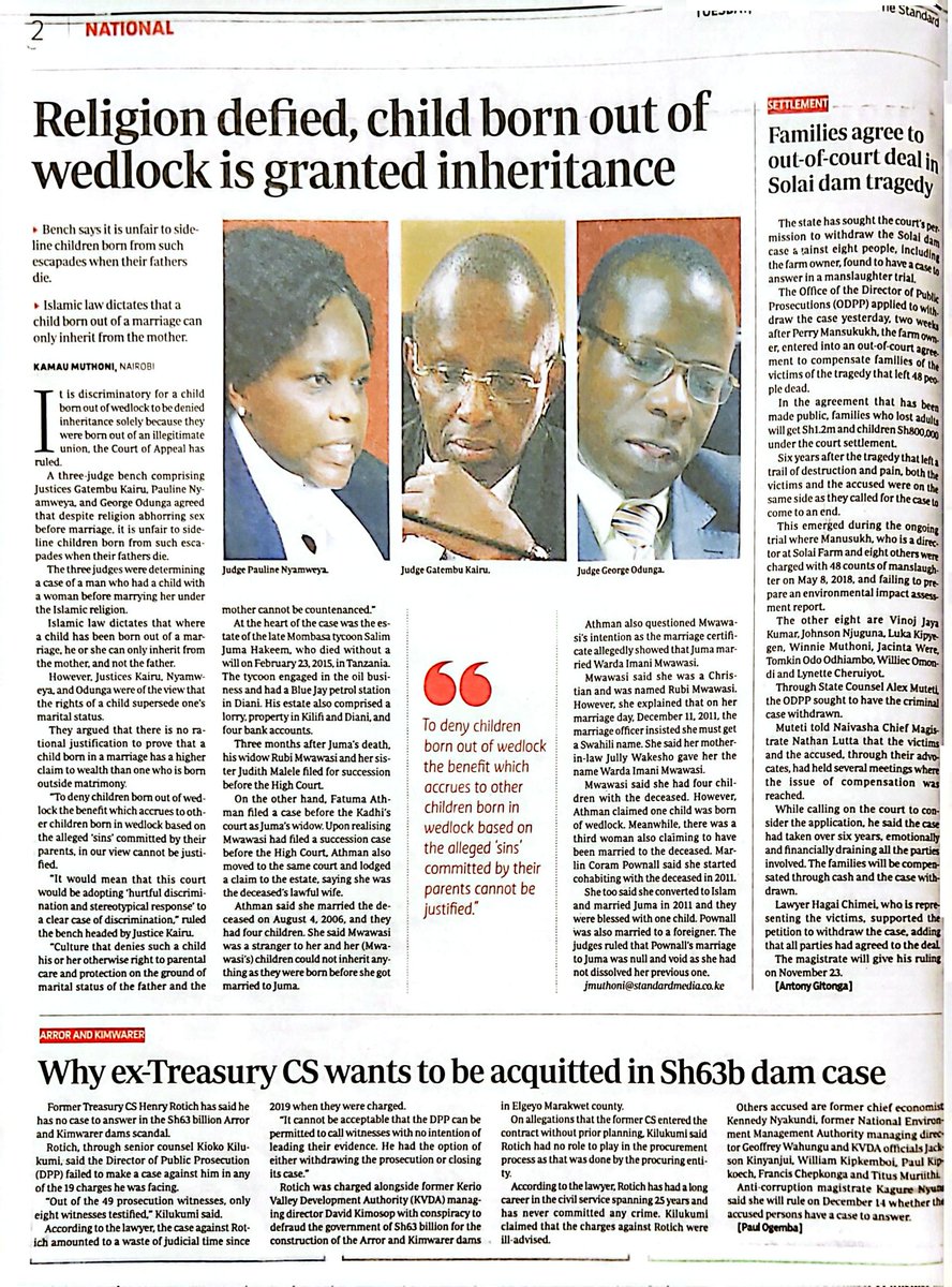 Justices Gatembu, Nyamweya and Odunga PLAINLY GOT IT WRONG AND FAILED TO APPLY ARTICLE 24(4) of the constitution that reads: "The provisions of this chapter on equality shall be qualified to the extent strictly necessary for the application of Muslim law before the Kadhis'