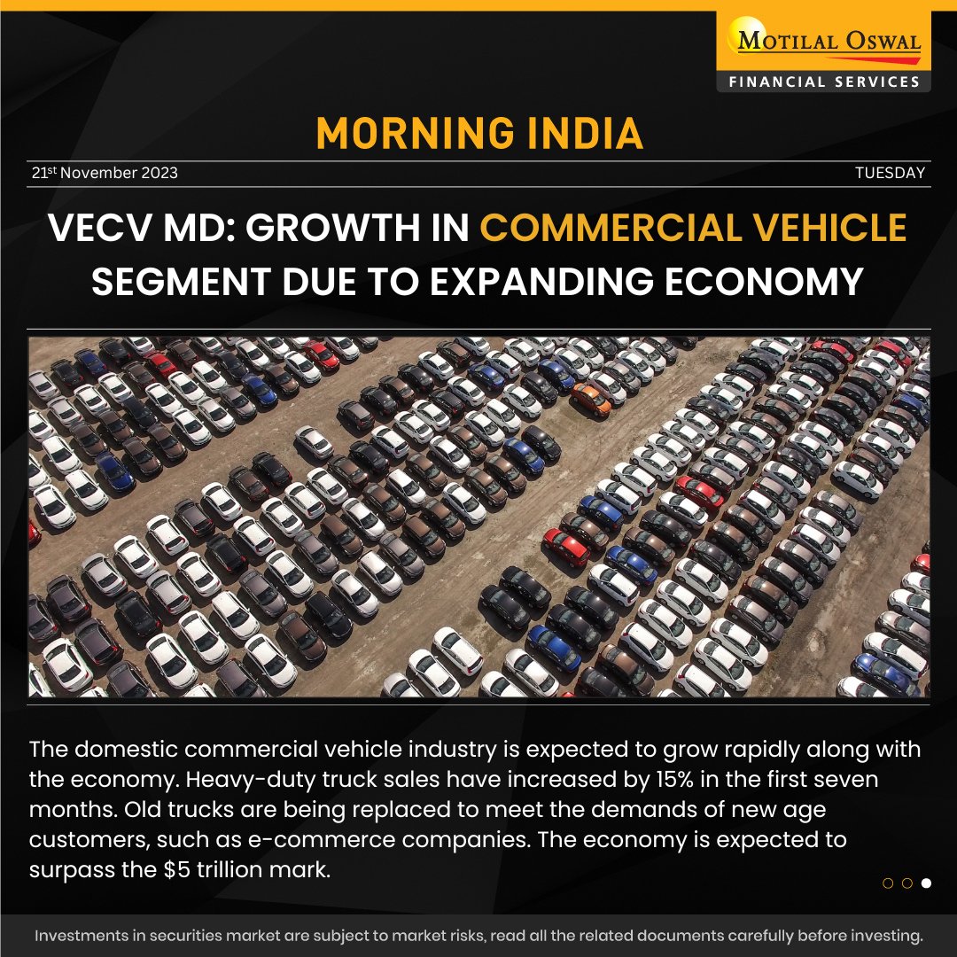 #MorningIndia | Your daily News tracker! ☕️

✅ Dollar-Yen on Fed's Outlook
✅ Gen-Z styles resulting in 132% YoY growth in fashion brands
✅ Expanding economy effects on growth in commercial vehicles

#DollarYen #GenZ #CommercialMotor #MotilalOswal