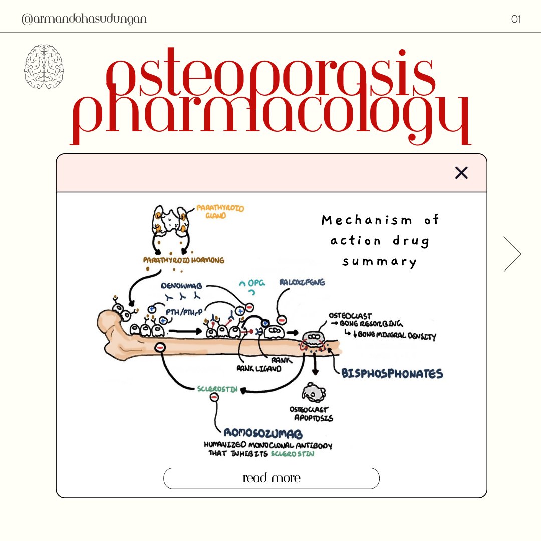 armandohasudung's tweet photo. Osteoporosis is defined as having low bone mass, micro-architectural disruption, and skeletal fragility with a T-score <2.5.
Watch the full video on osteoporosis pharmacology here: https://t.co/YLfTfX40I8
.
.
.
#armando #osteoporosis #pharmacology #lowbonedensity #medicalnotes https://t.co/3sxJeQEZY6