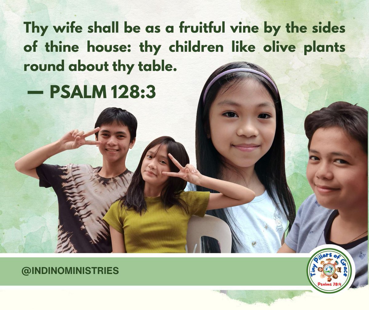 TheIndinos's tweet photo. Psalm 128:3: 

"Thy wife shall be as a fruitful vine by the sides of thine house: thy children like olive plants round about thy table." 

#IndinoMinistries #ChildrensMinistry #Psalm1283 #BibleTruths #MinistryMoments #FaithJourney https://t.co/fgBYMS6Kv0