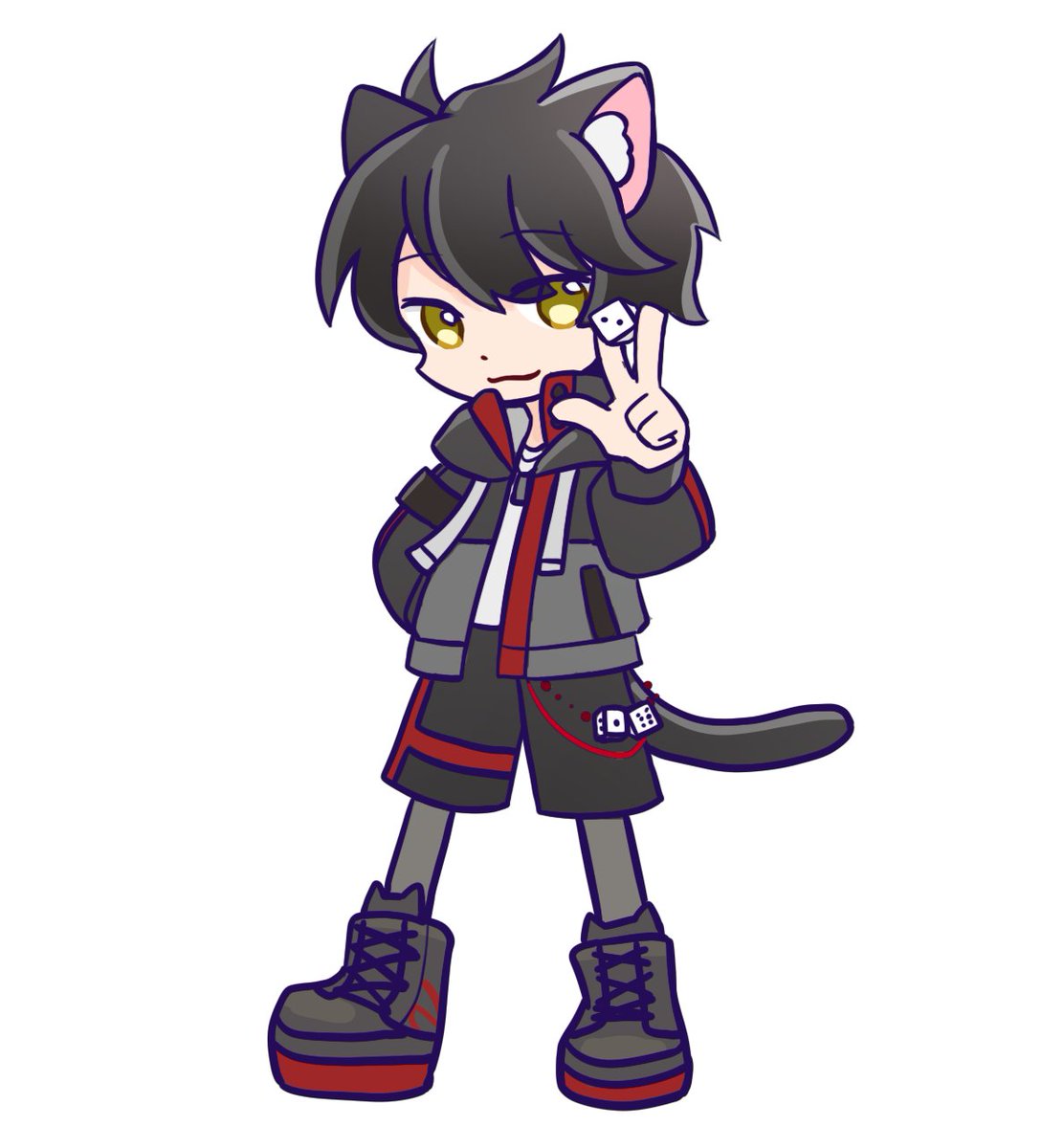 1boy male focus animal ears solo jacket black hair tail  illustration images